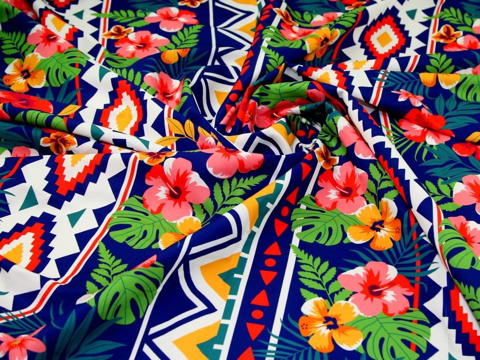 Deadstock Digital Print Smooth Crepe Fabric Blue
 