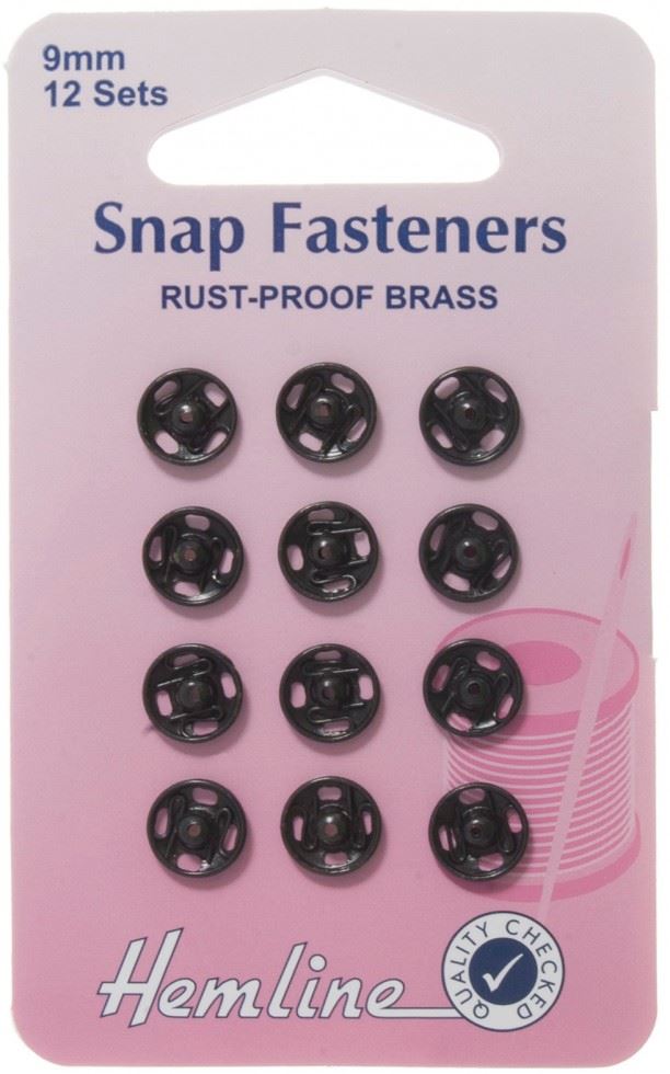 Hemline Black Sew On Metal Snap Fasteners