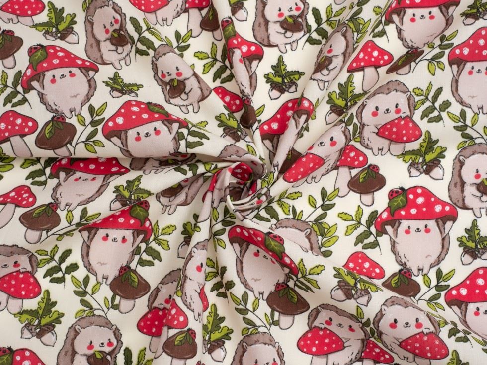 Cream Printed Polycotton Fabric