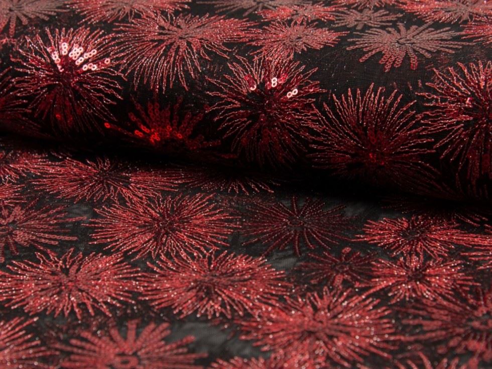 Red Deadstock Embroide Lace Fabric