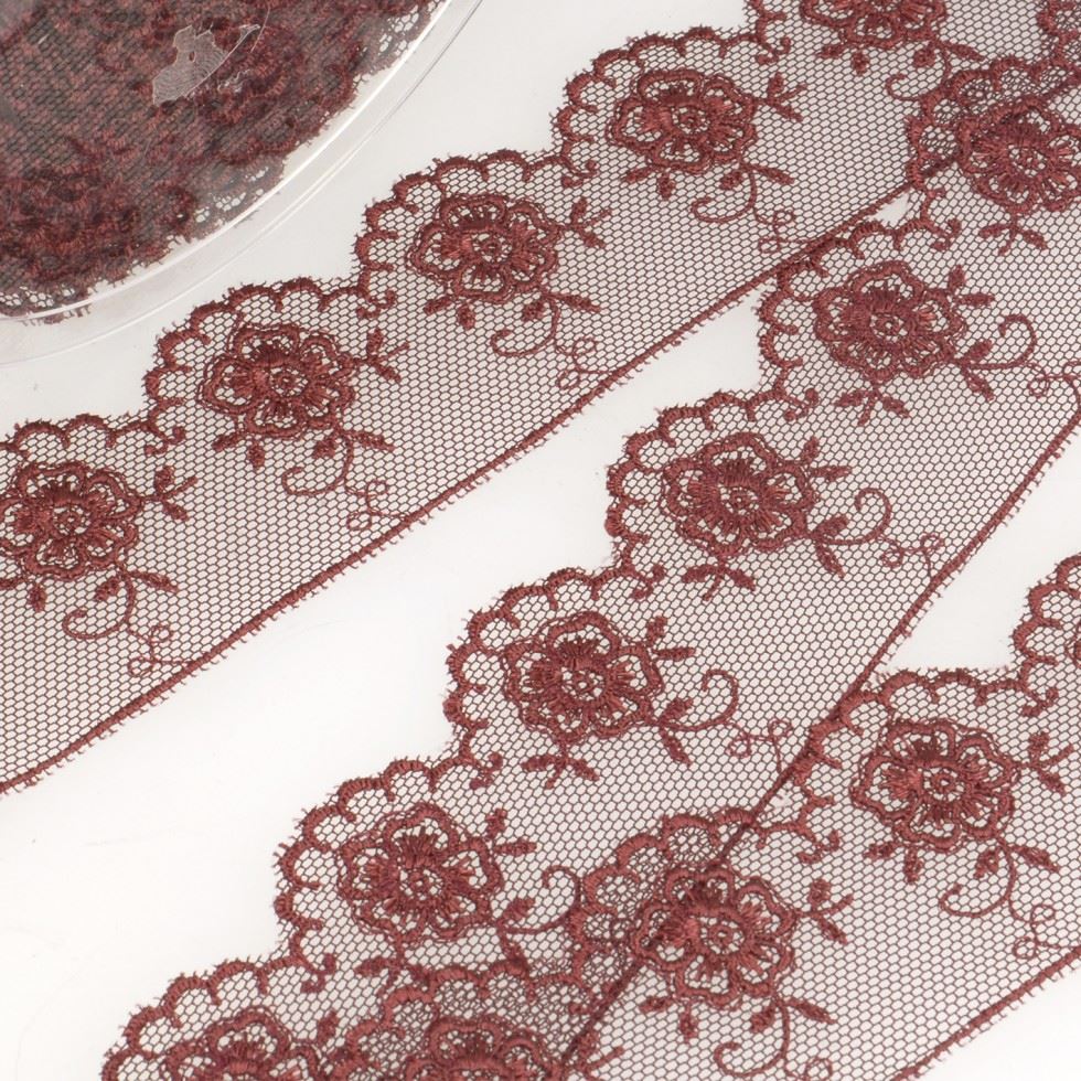 Stephanoise Valenciennes Lace Trim Wine Red
