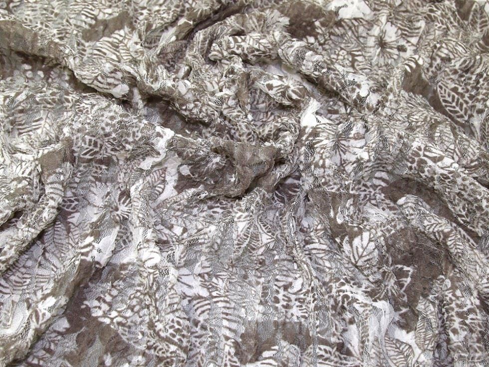 Taupe Deadstock Stretch Lace Fabric