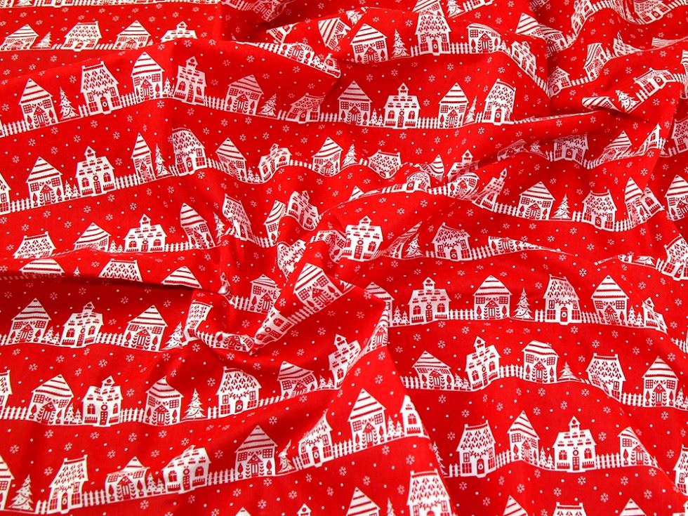 Printed Polycotton Fabric Red & White
 