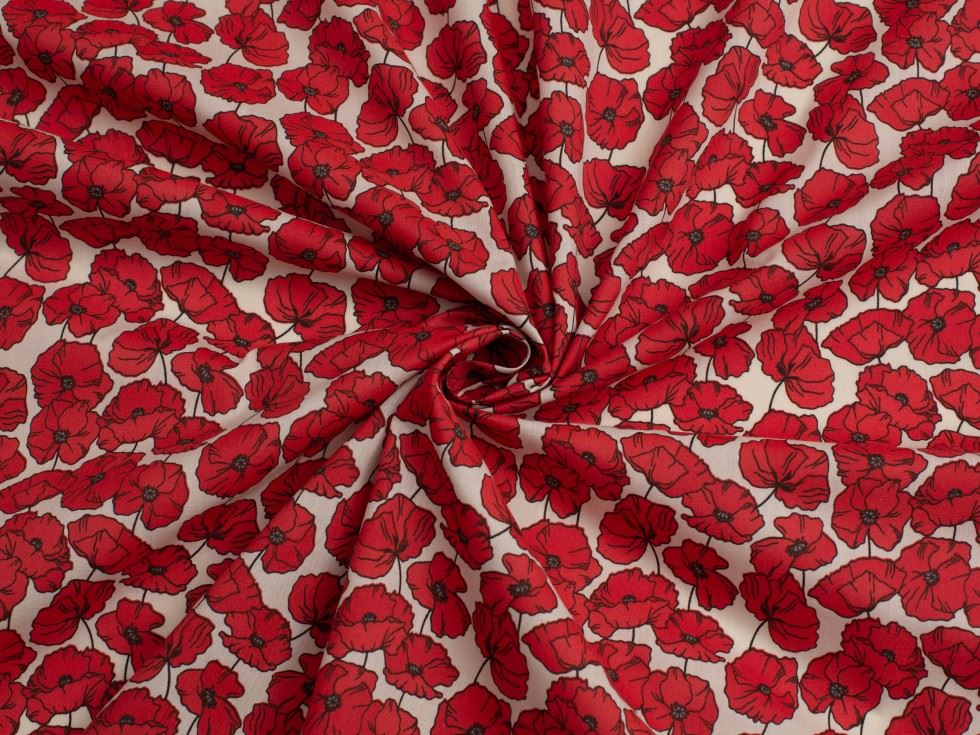 Printed Polycotton Fabric Red on Cream
 