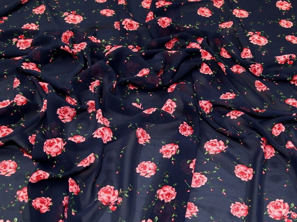 Navy Deadstock Polyester Georgette Fabric