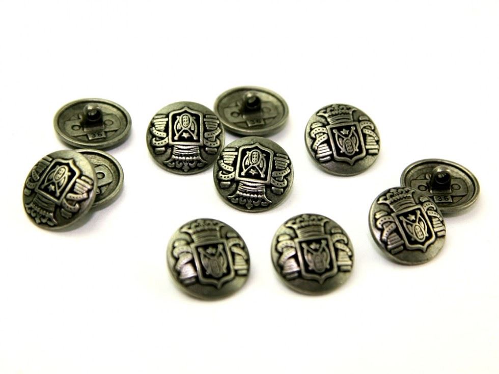 Dill Antique Silver Metal Faux Crest Buttons (Value Pack)