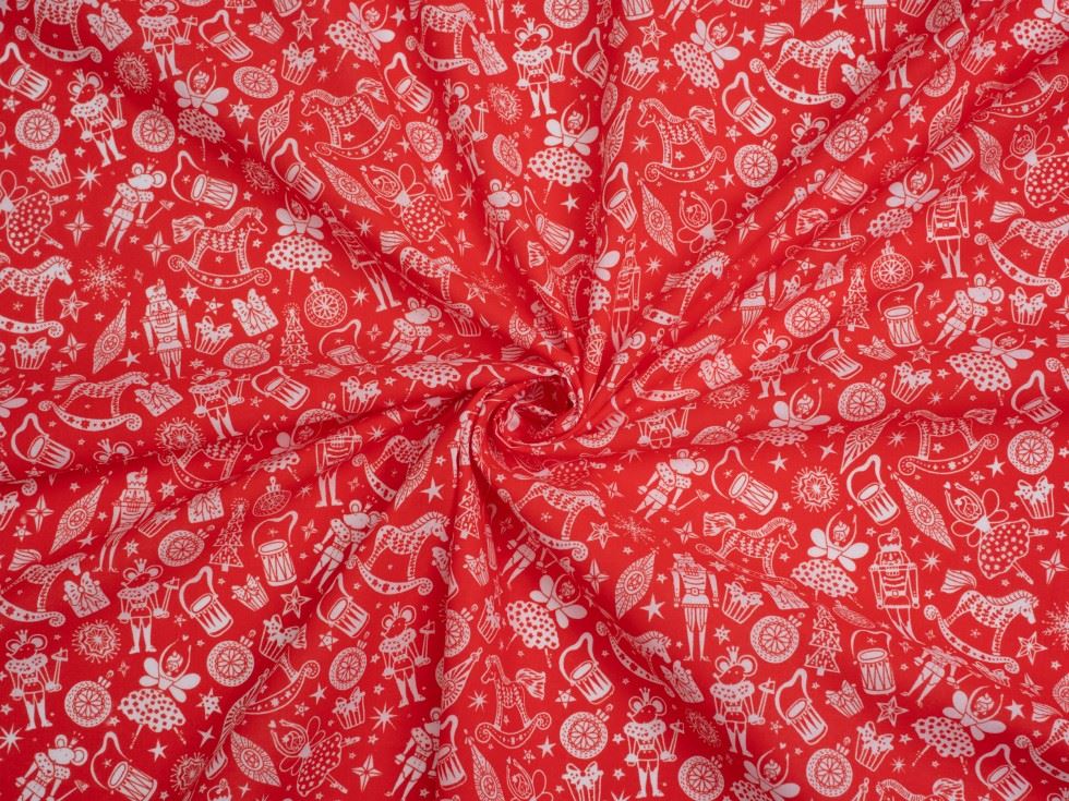 Red Printed Polycotton Fabric