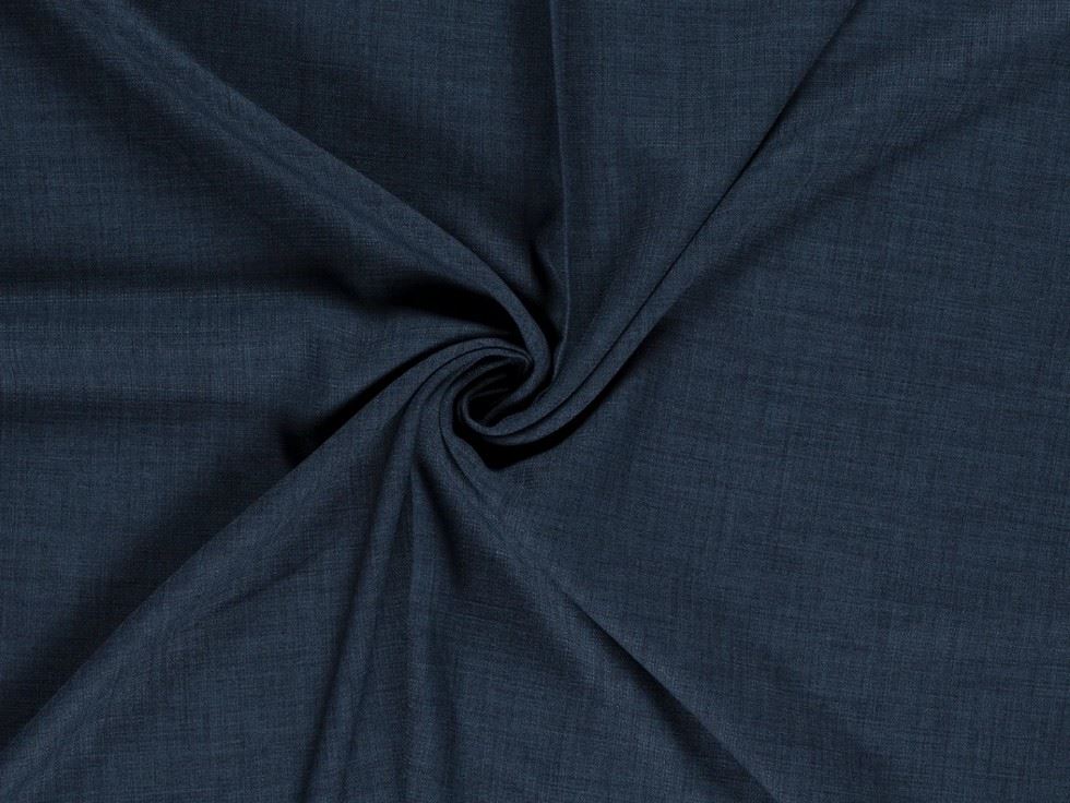 Navy Blue Linen Look Textured Polyester Suiting Fabric