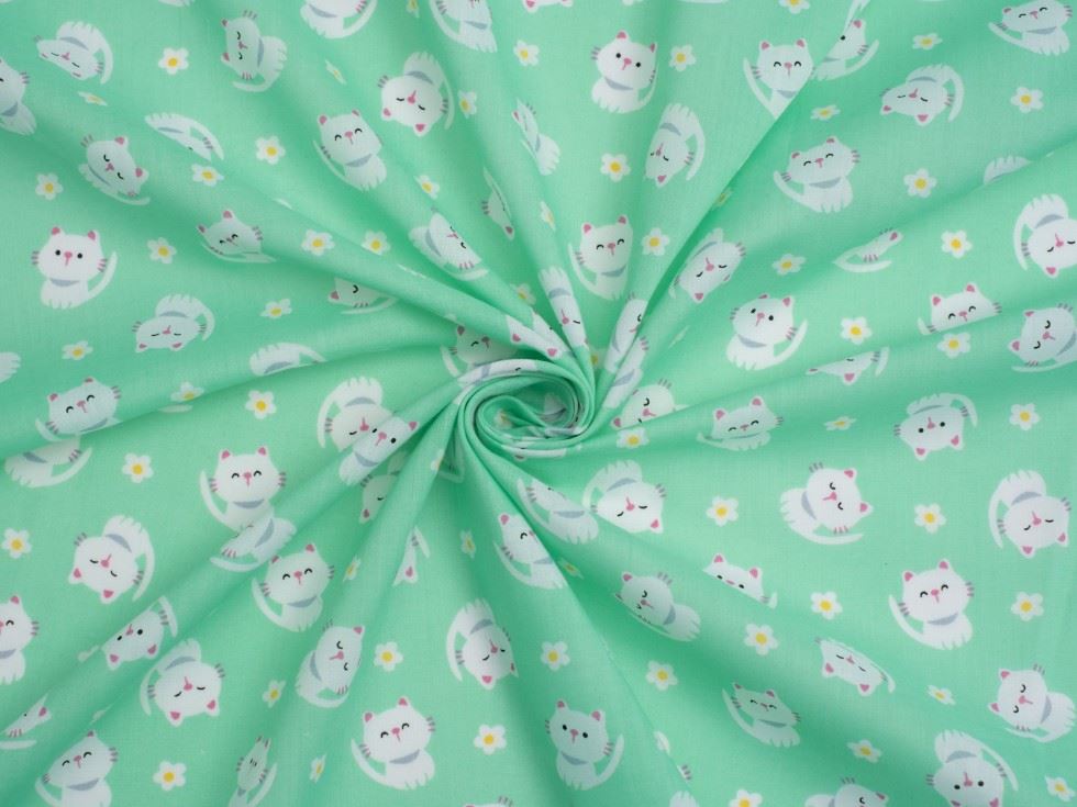 Mint Printed Polycotton Fabric