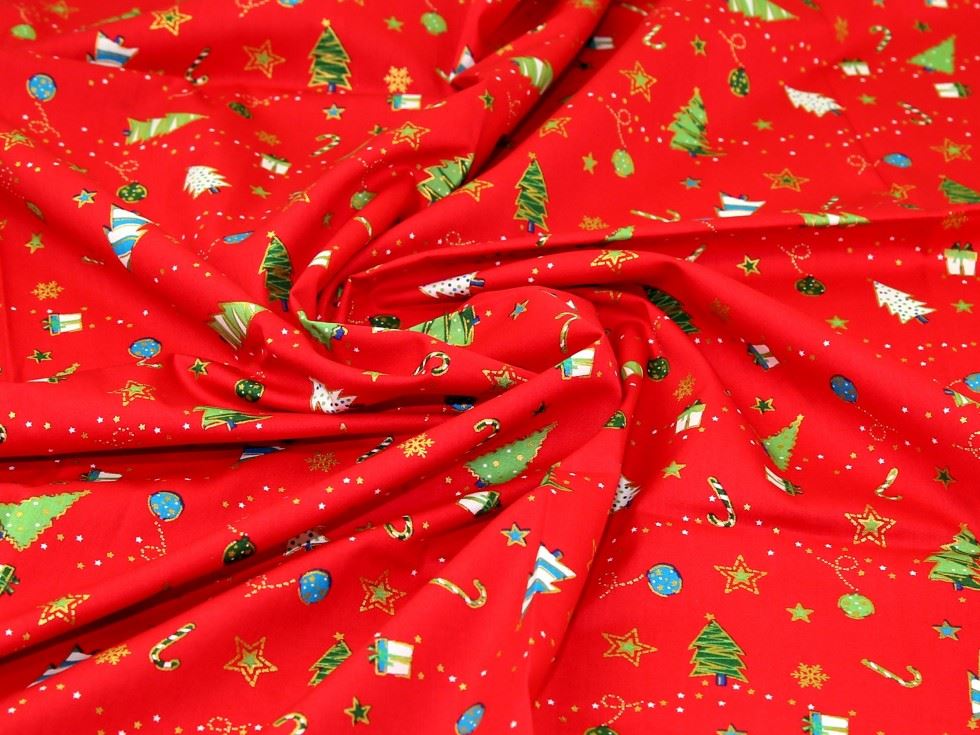 Metallic 100% Cotton Poplin Fabric Red
 