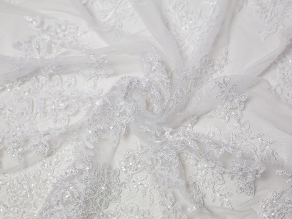 Minerva Core Range Naomi Beaded Lace Fabric White
 