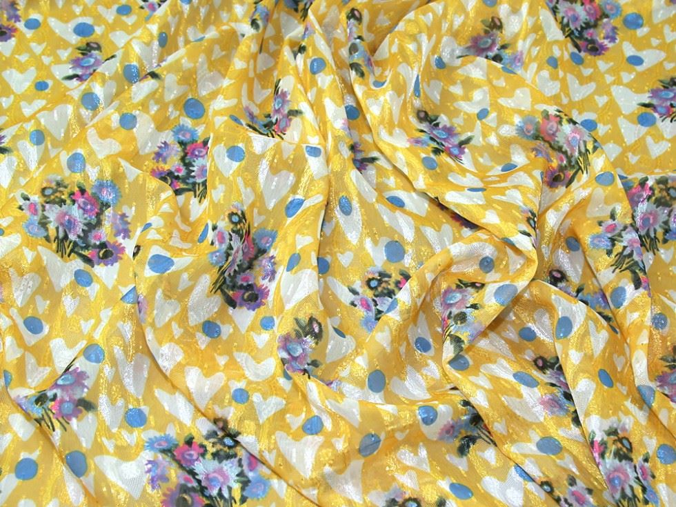 Yellow Deadstock Chiffon Dobby Fabric