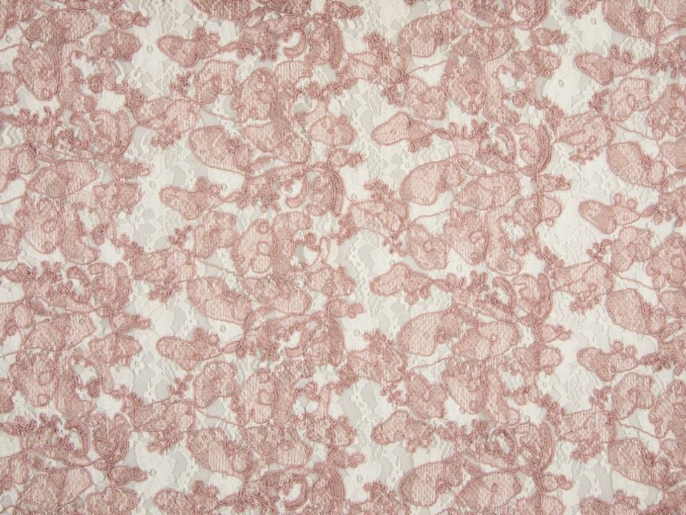 Old Rose Pink Deadstock Embroidered Lace Fabric