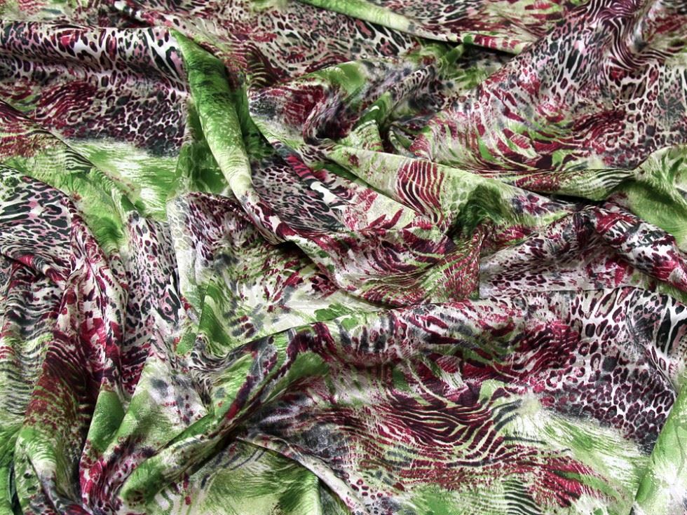 Green Multi Deadstock Stretch Woven Satin Fabric