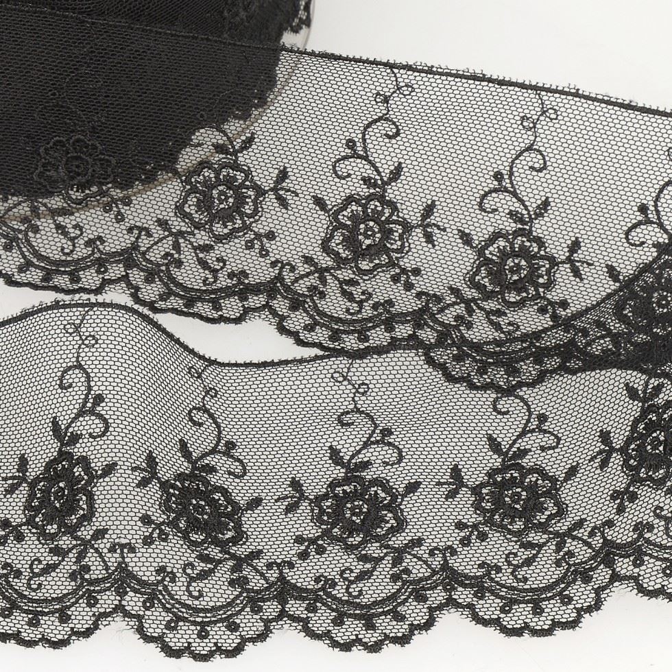 Stephanoise Valenciennes Lace Trim Black