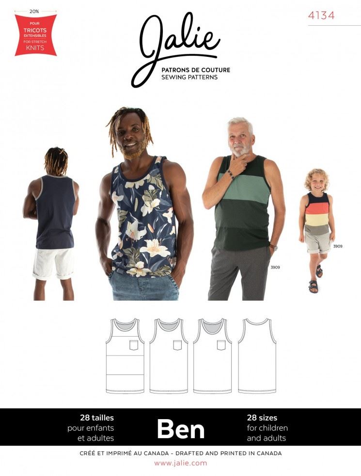 Jalie Sewing Pattern 4134 Ben Tank Tops