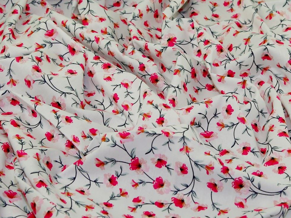 Deadstock 100% Cotton Poplin Fabric White & Pink
 
