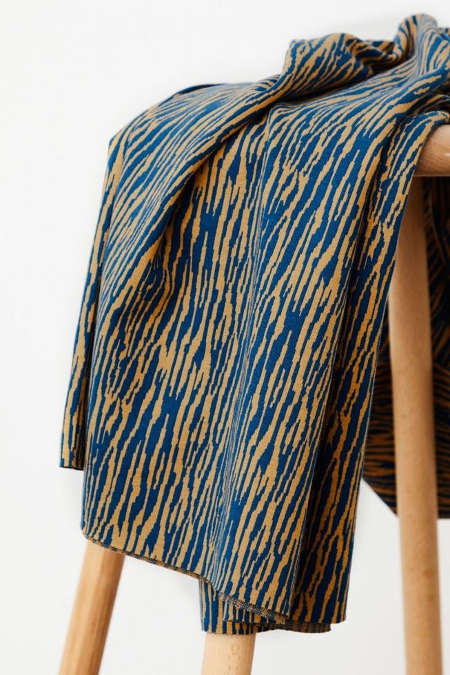 Mind The Maker Dry Mustard & Ocean Organic Jacquard Textured Stretch Knit Fabric