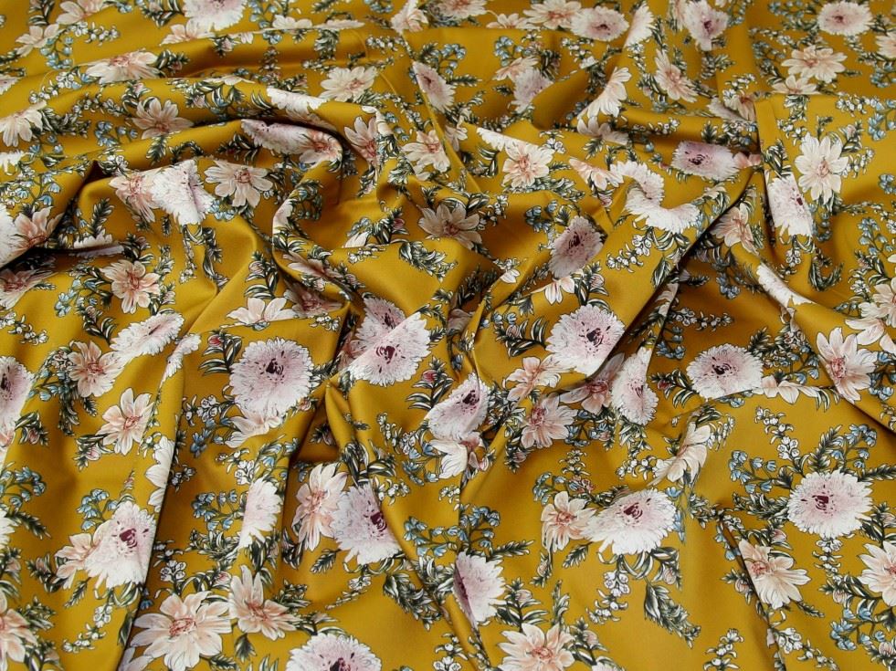 John Louden Ochre Woven Stretch Cotton Sateen Fabric