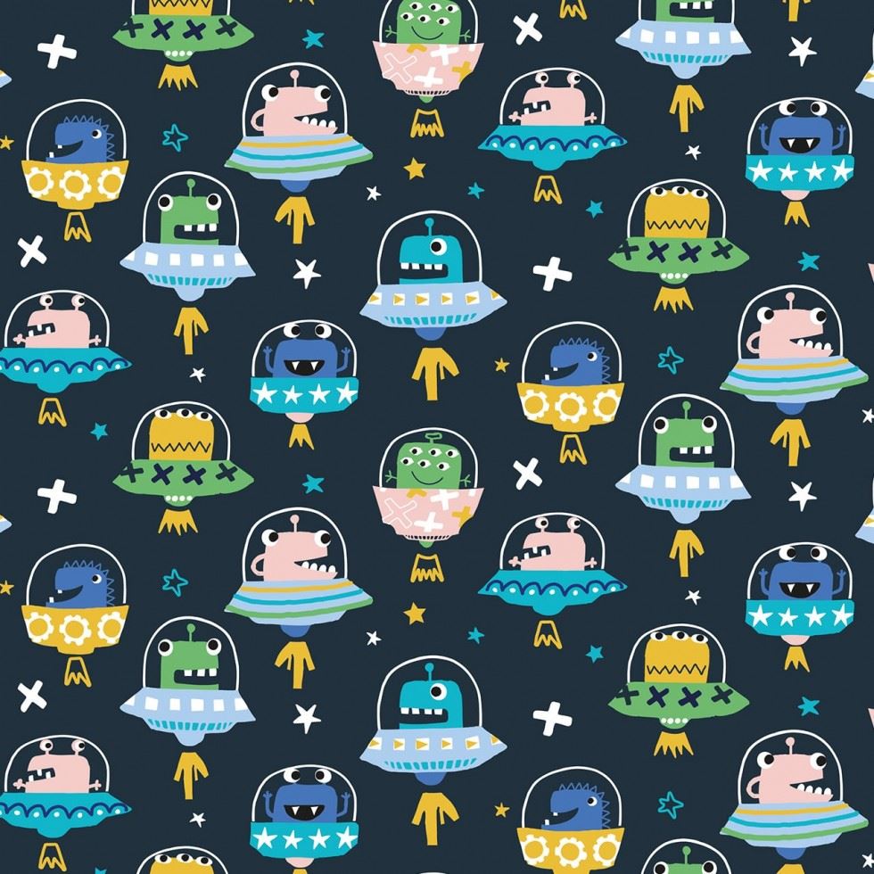 Dashwood Studio Blast Off 100% Cotton Poplin Fabric Navy
 