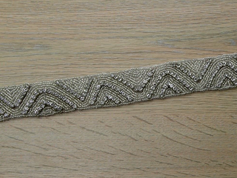Silver Crystal Diamante Lace Trim