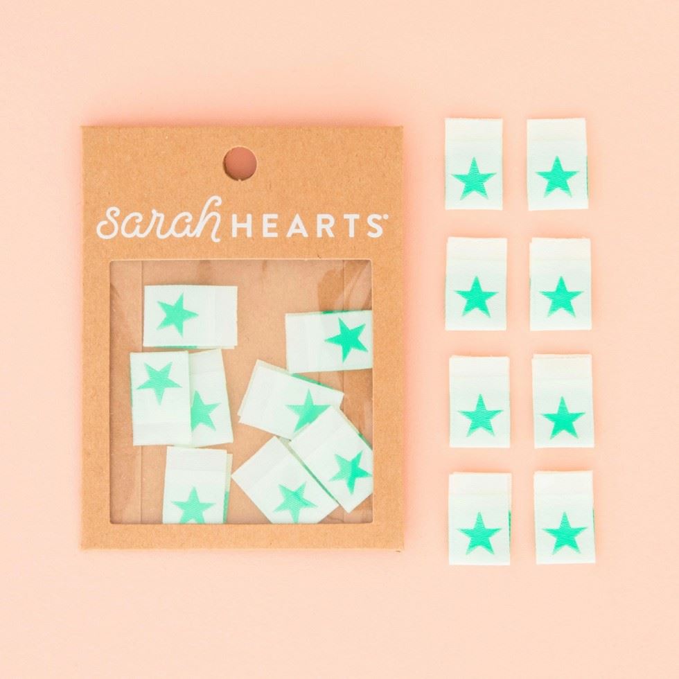 Sarah Hearts Neon Star Woven Labels Mint Green
 