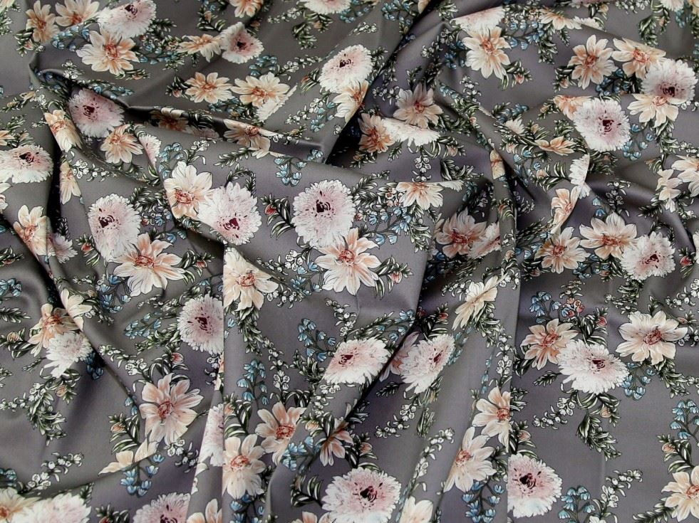 John Louden Grey Woven Stretch Cotton Sateen Fabric