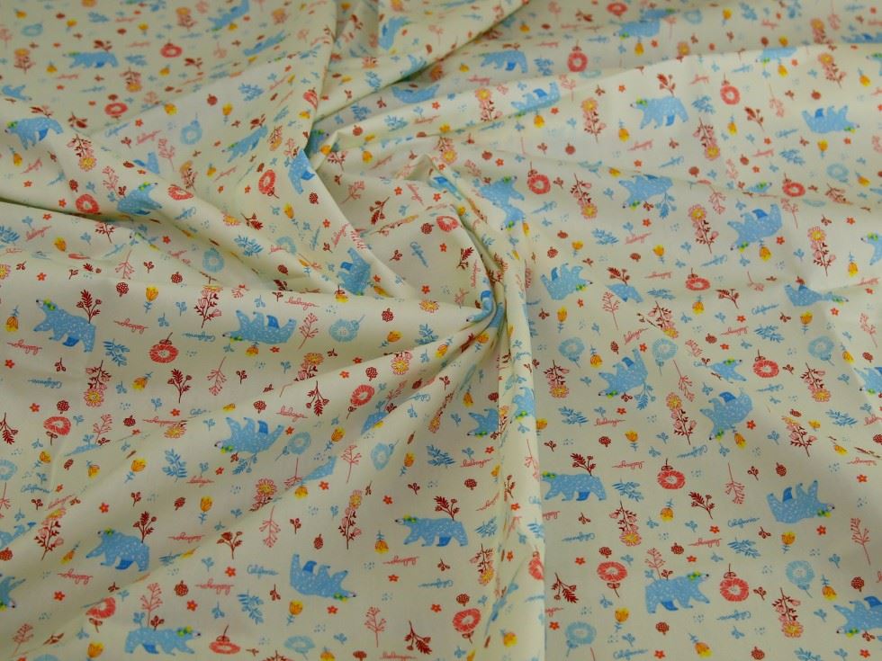 Deadstock 100% Cotton Poplin Fabric Cream & Blue
 