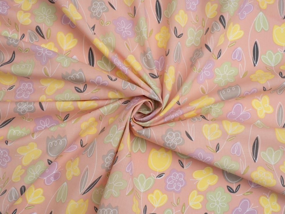 Peach Printed Polycotton Fabric