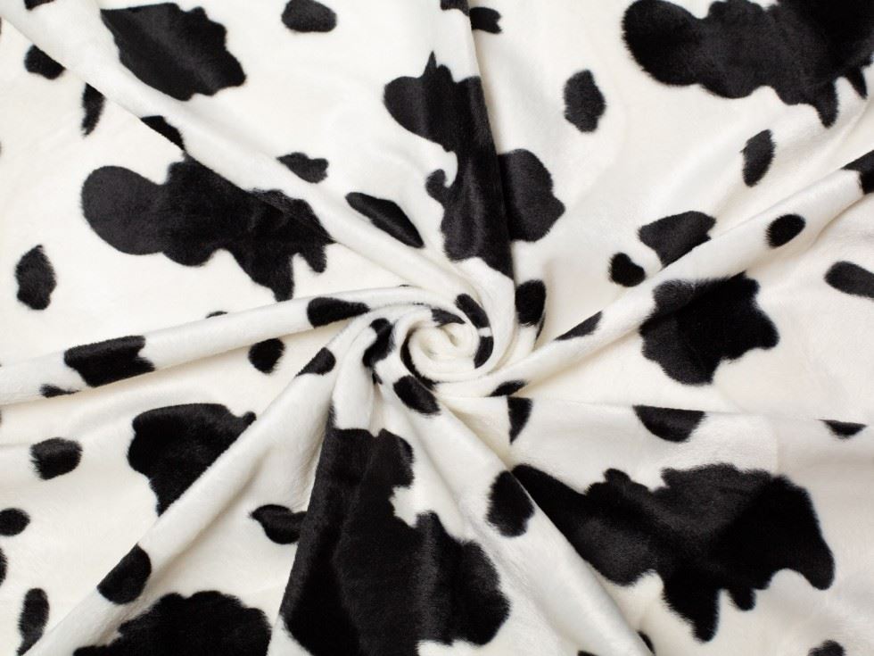 Minerva Core Range Velboa Faux Fur Fabric Black/White Cow