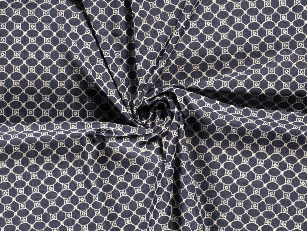Embroidered Cotton Denim Fabric Navy
 
