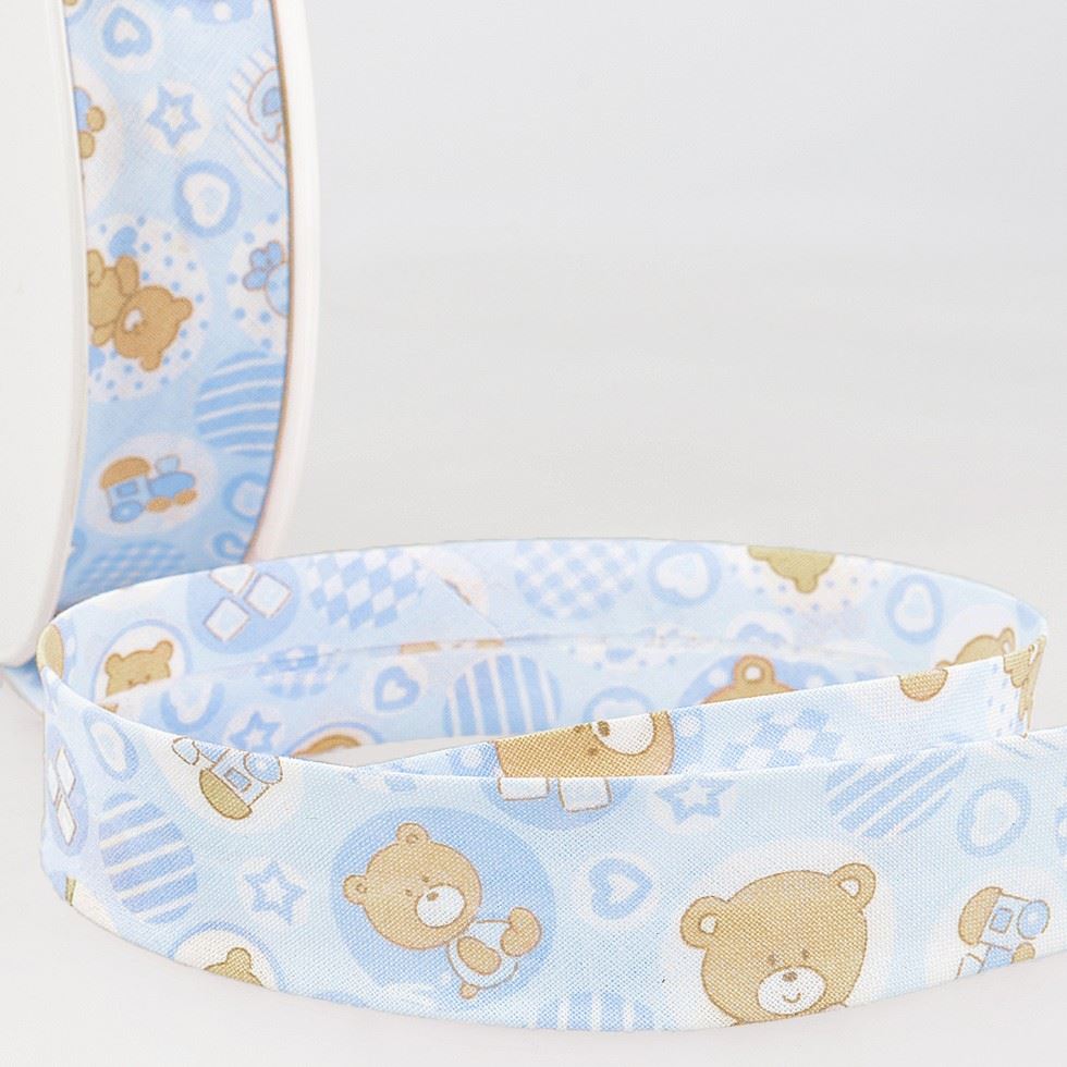 Stephanoise Teddy Bears Bias Binding Tape Light Blue
 
