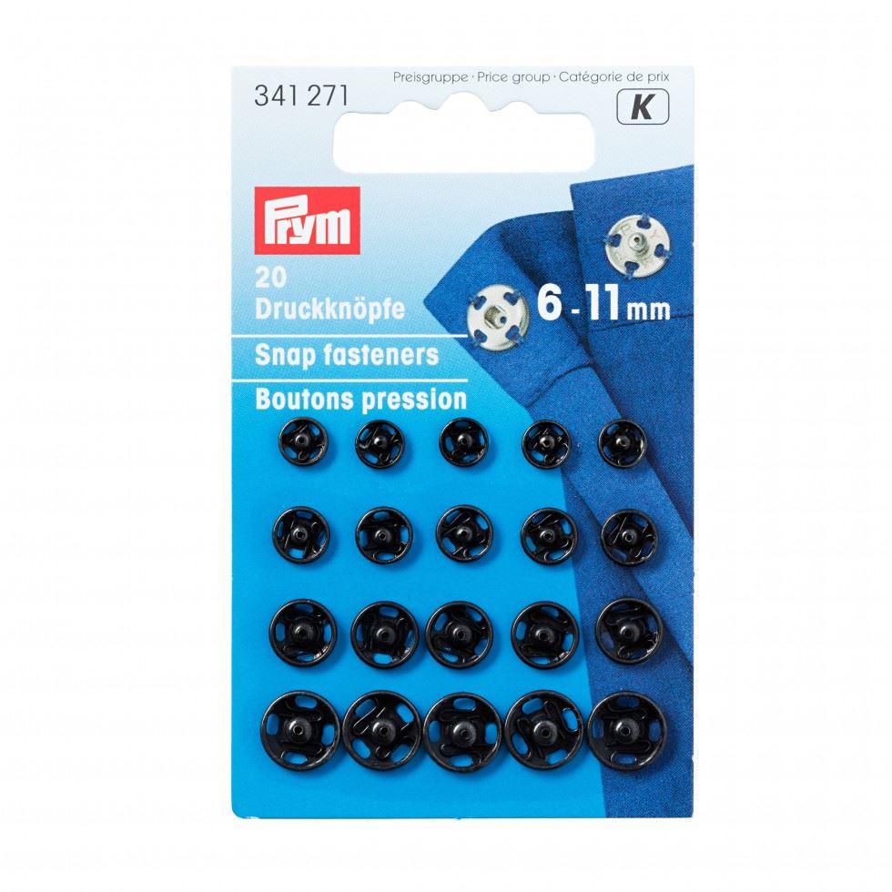 Prym Sew On Metal Snap Fasteners Black