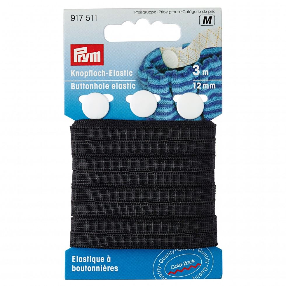 Prym Buttonhole Elastic & Buttons Black
 
