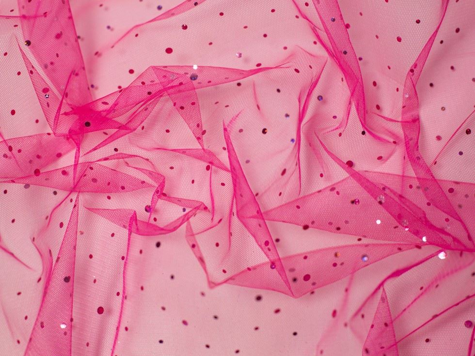 Minerva Core Range Flo Pink Sequin Tulle Net Fabric