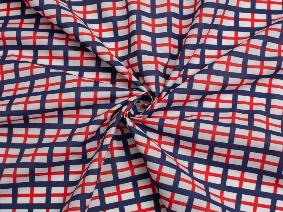 Printed Polycotton Fabric Red White Blue
 