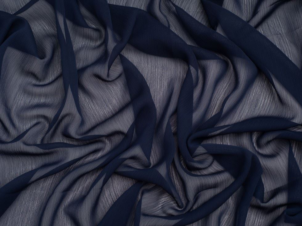 Minerva Core Range Yoryu Crinkle Sheer Chiffon Fabric Navy Blue
 