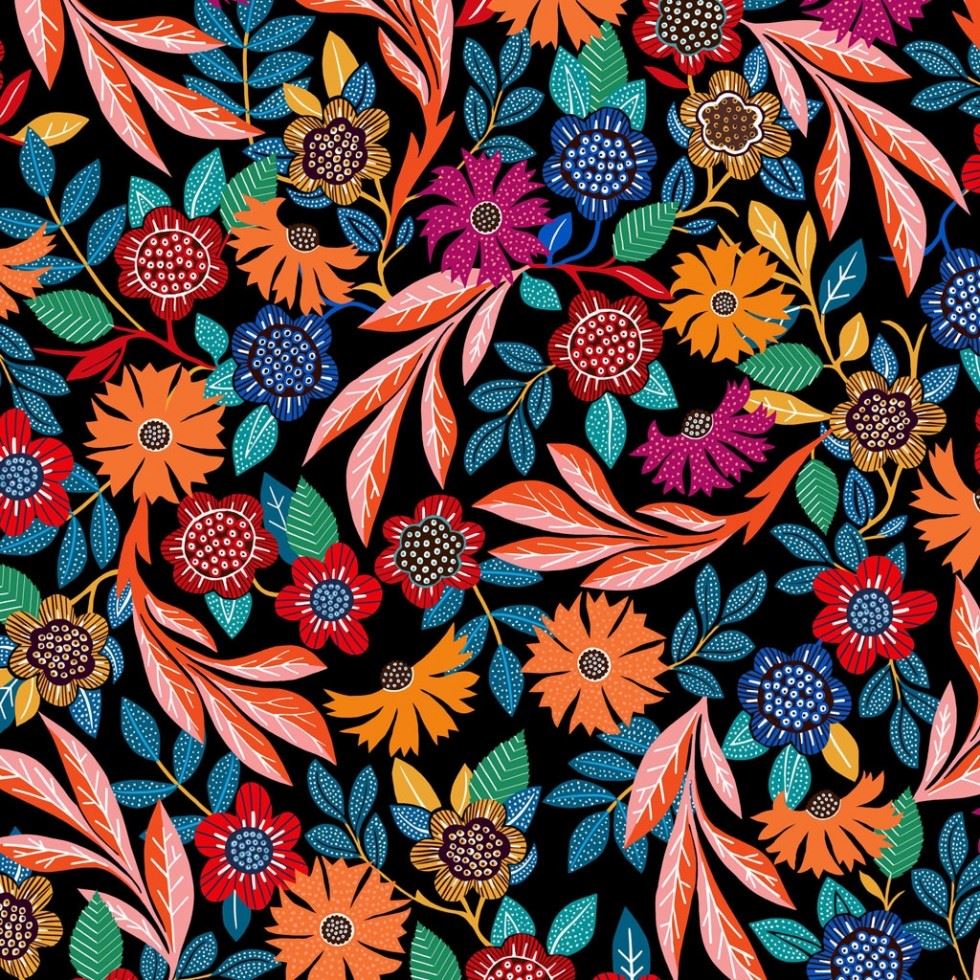 Dashwood Studio Black Gardenia Rayon Challis Fabric