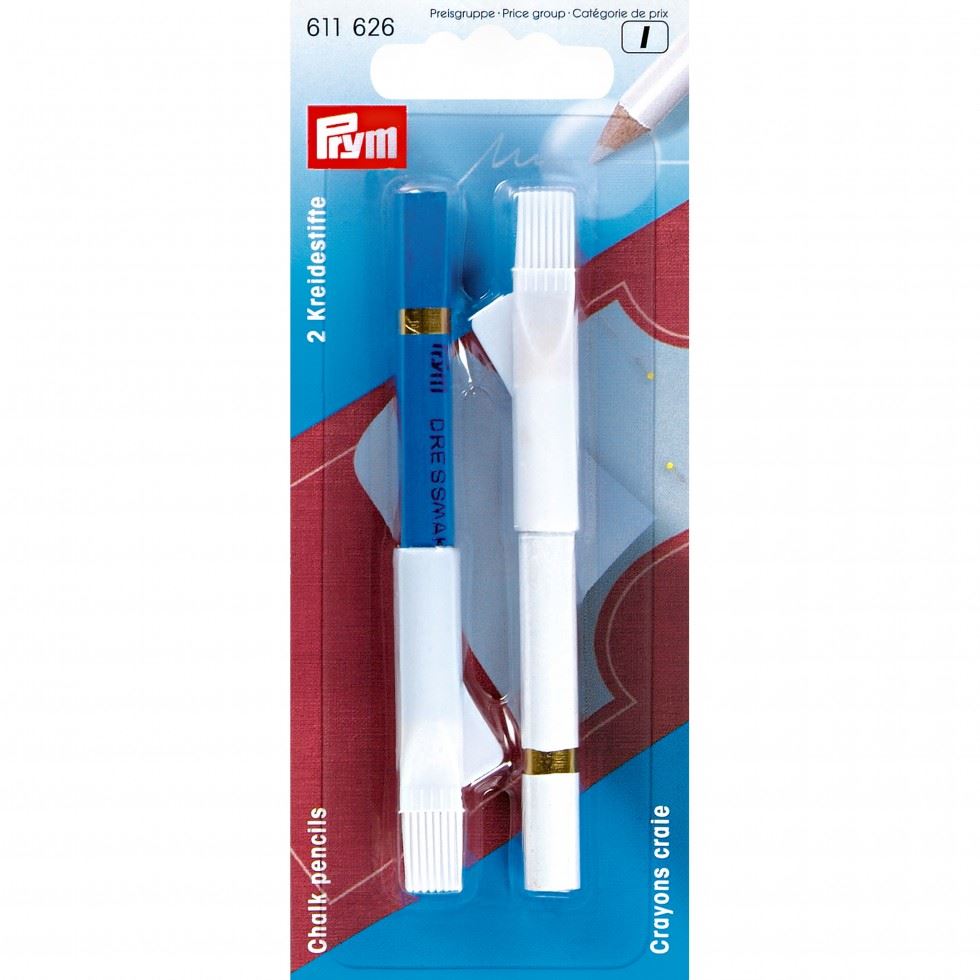 Prym Chalk Pencils with Brush White & Blue