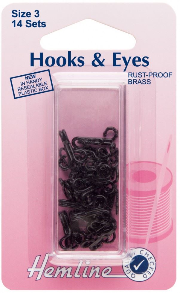 Hemline Black Hook & Eye Fastenings