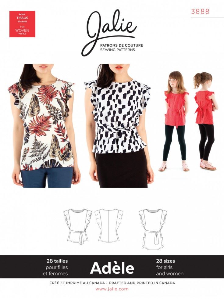 Jalie Sewing Pattern 3888 Adele Flutter Sleeve Top & Tunic