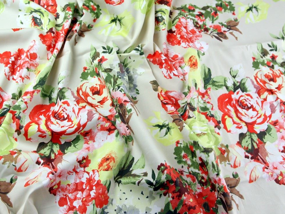 John Kaldor Coral & Lime Ohio Woven Stretch Cotton Sateen Fabric