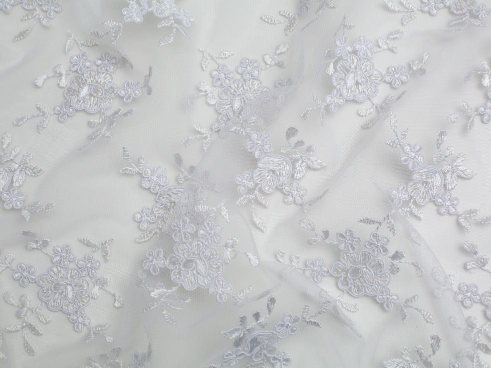 Minerva Core Range White Embroidered Tulle Lace Fabric
