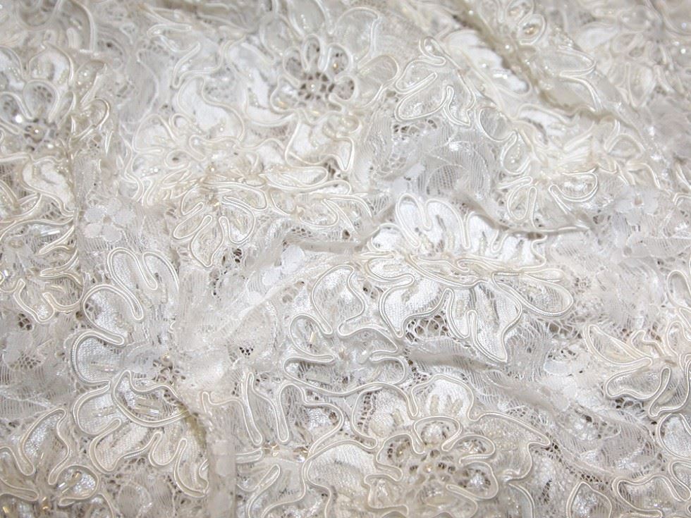 Melissa Beaded Lace Fabric Ivory Melissa Beaded Lace Fabric Ivory