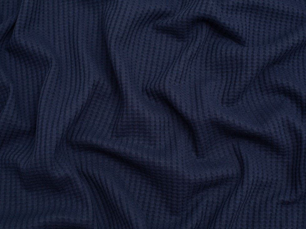 Minerva Core Range Waffle Textured Stretch Knit Fabric Navy Blue
 