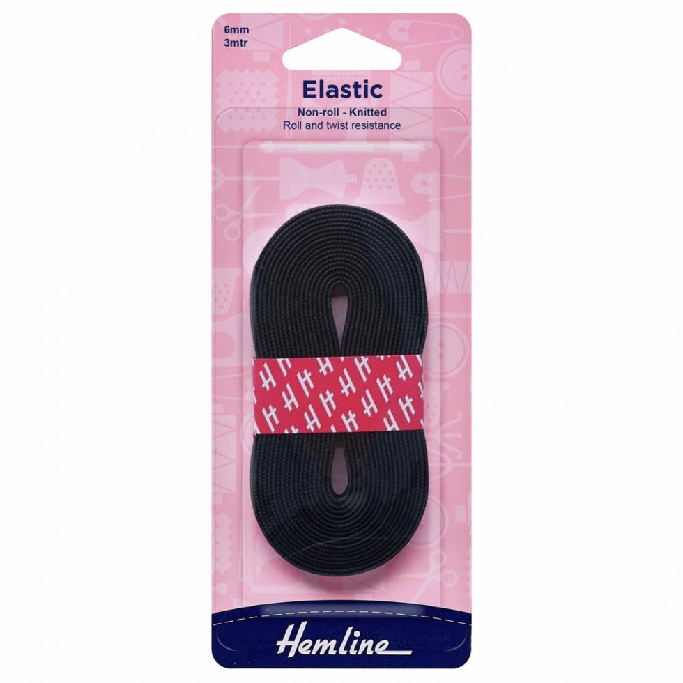 Hemline Black Non Roll Knitted Elastic