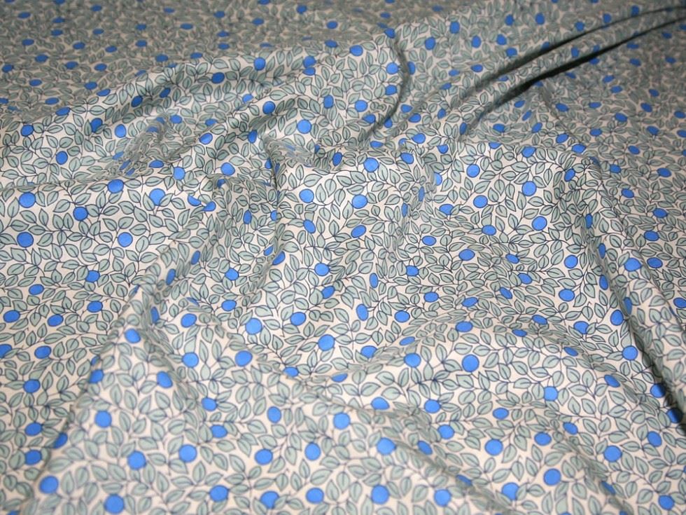 Cotton Lawn Fabric Cream/Green/Blue
 