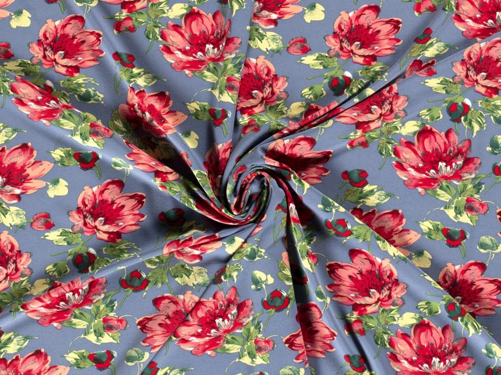 Stretch Woven Polyester Crepe Fabric Blue