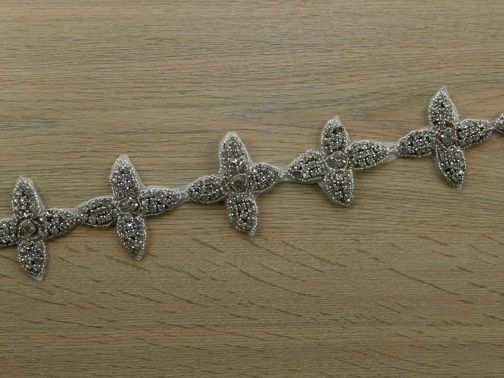 Silver Crystal Diamante Lace Trim