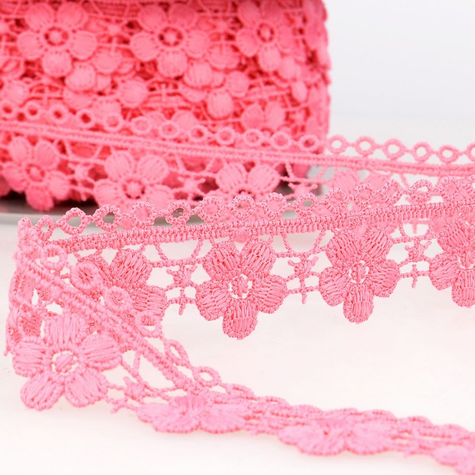 Stephanoise Guipure Lace Trim Fuchsia Pink